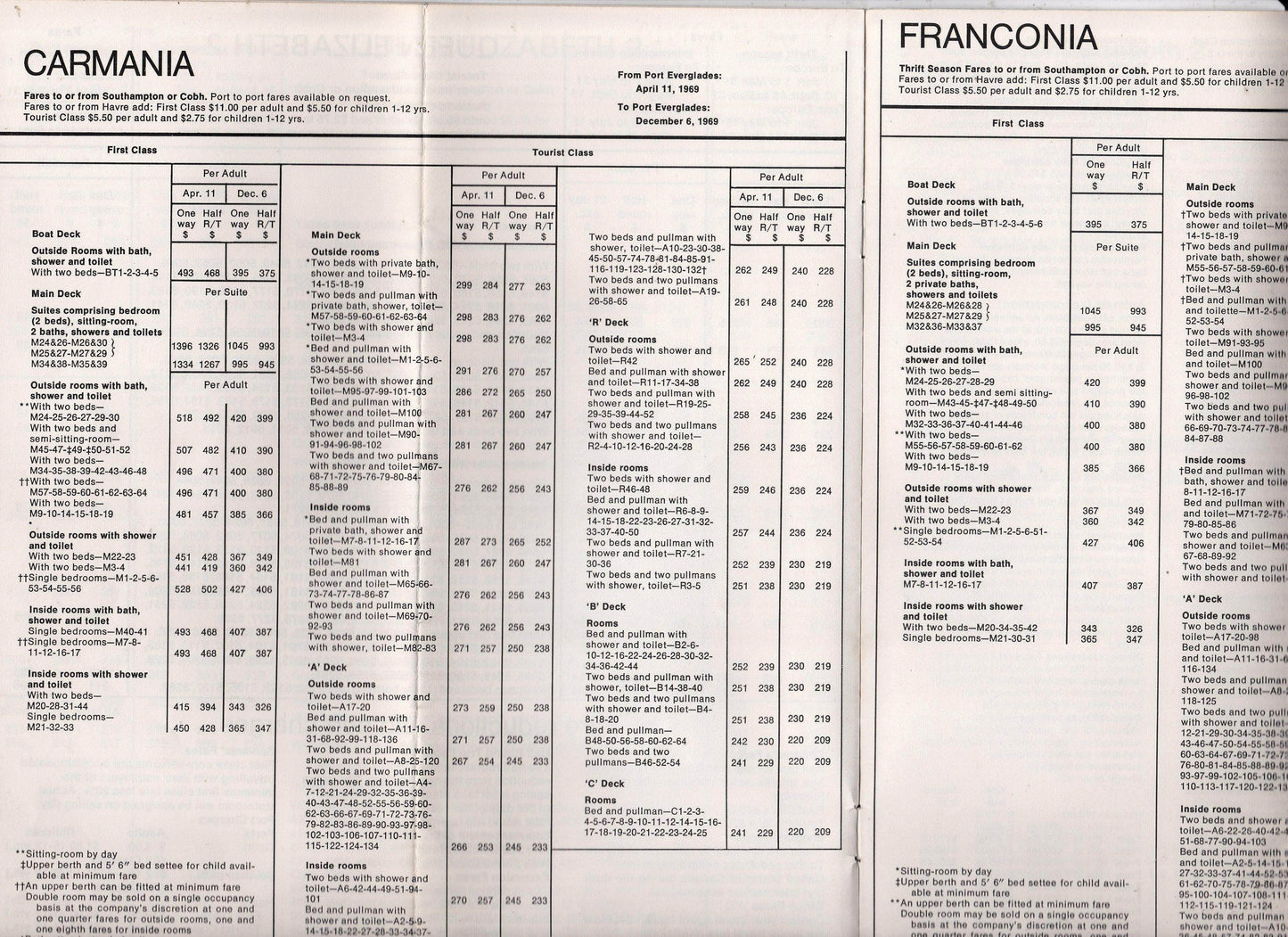 Cunard Line 1969 Timetable and Fares Queen Elizabeth 2 Maiden Voyage - TulipStuff