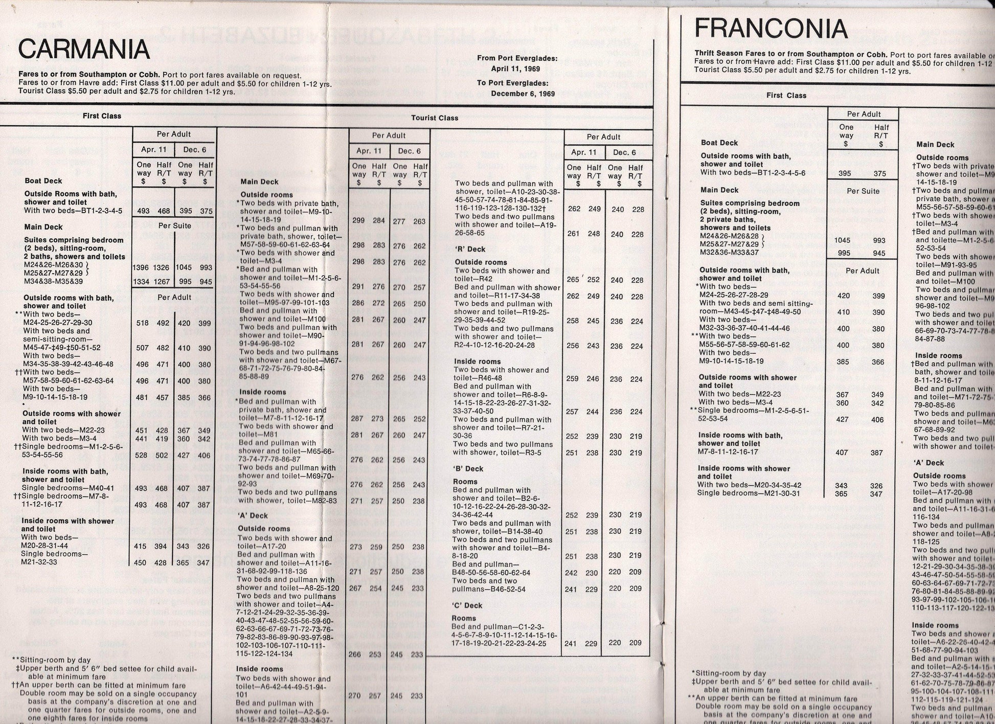 Cunard Line 1969 Timetable and Fares Queen Elizabeth 2 Maiden Voyage - TulipStuff