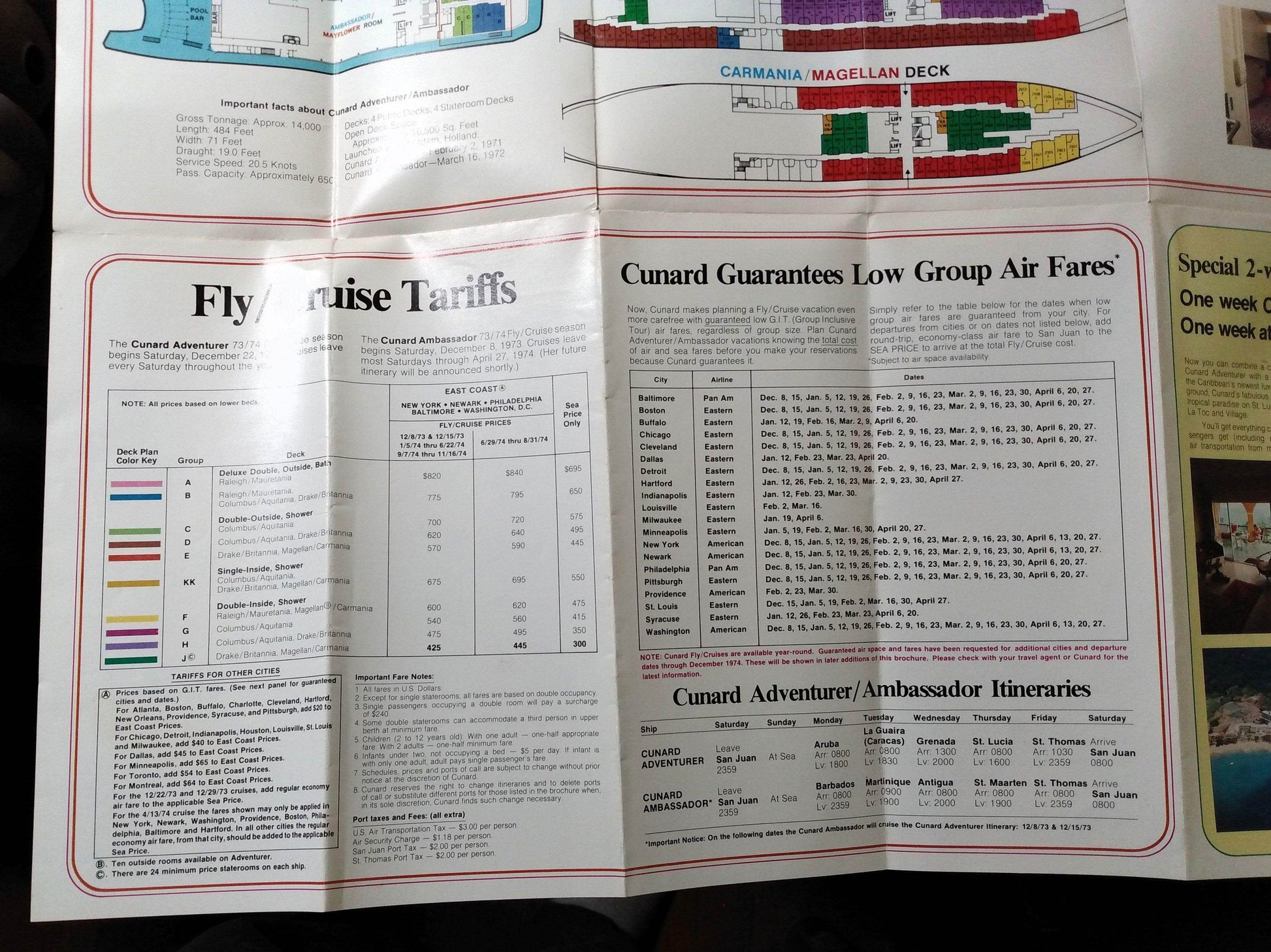 Cunard Ambassador / Adventurer 1973-1974 Caribbean Cruise Brochure - TulipStuff