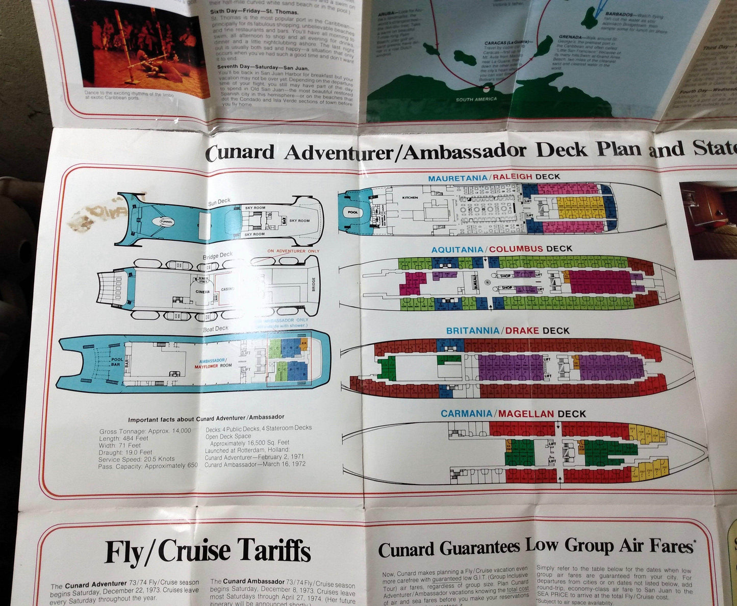 Cunard Ambassador / Adventurer 1973-1974 Caribbean Cruise Brochure - TulipStuff