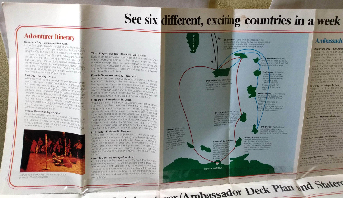 Cunard Ambassador / Adventurer 1973-1974 Caribbean Cruise Brochure - TulipStuff