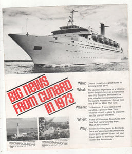 Cunard Ambassador 1973 Bermuda New York Cruise Brochure - TulipStuff
