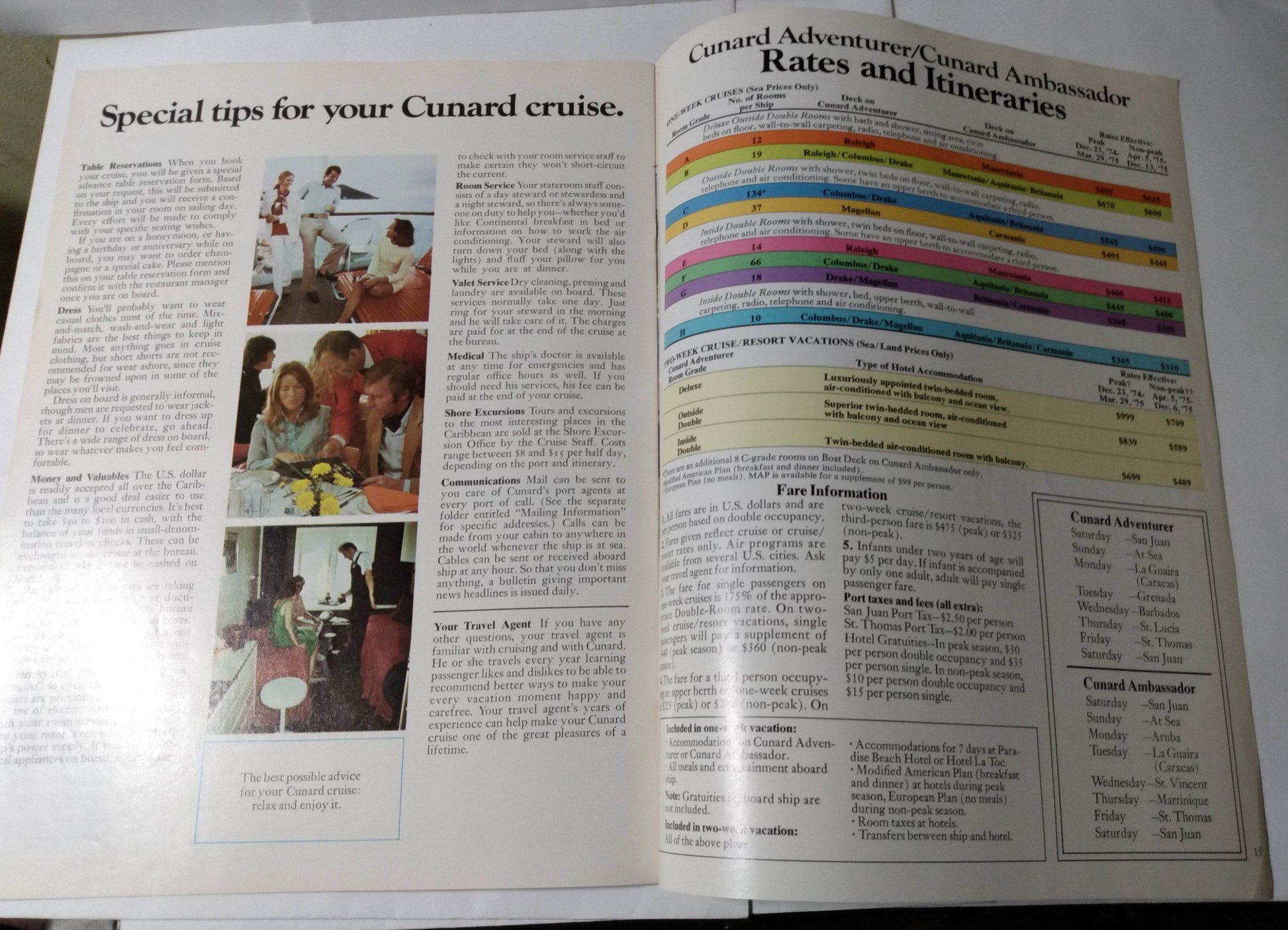 Cunard Ambassador (Final Brochure) / Adventurer '74-'75 Fly / Cruises - TulipStuff