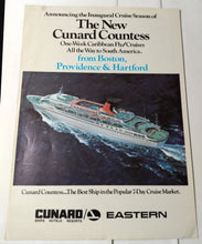 Load image into Gallery viewer, Cunard Countess 1976 Inaugural Season Fly/Cruises From Boston Brochure - TulipStuff
