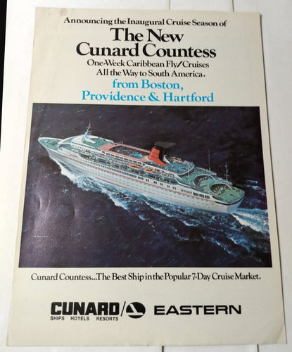 Cunard Countess 1976 Inaugural Season Fly/Cruises From Boston Brochure - TulipStuff