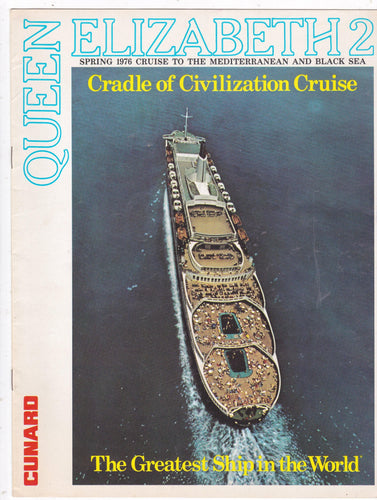 Cunard Line Queen Elizabeth 2 QE2 1976 Mediterranean Black Sea Brochure - TulipStuff