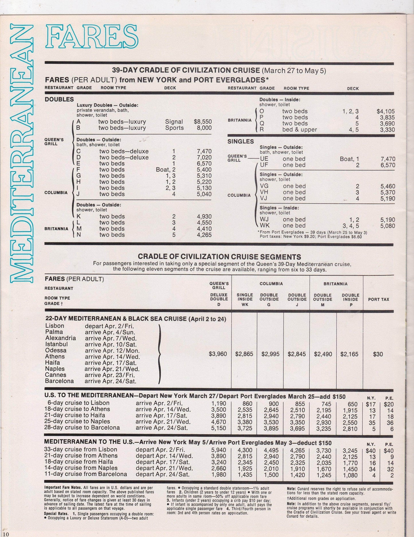 Cunard Line Queen Elizabeth 2 QE2 1976 Mediterranean Black Sea Brochure - TulipStuff