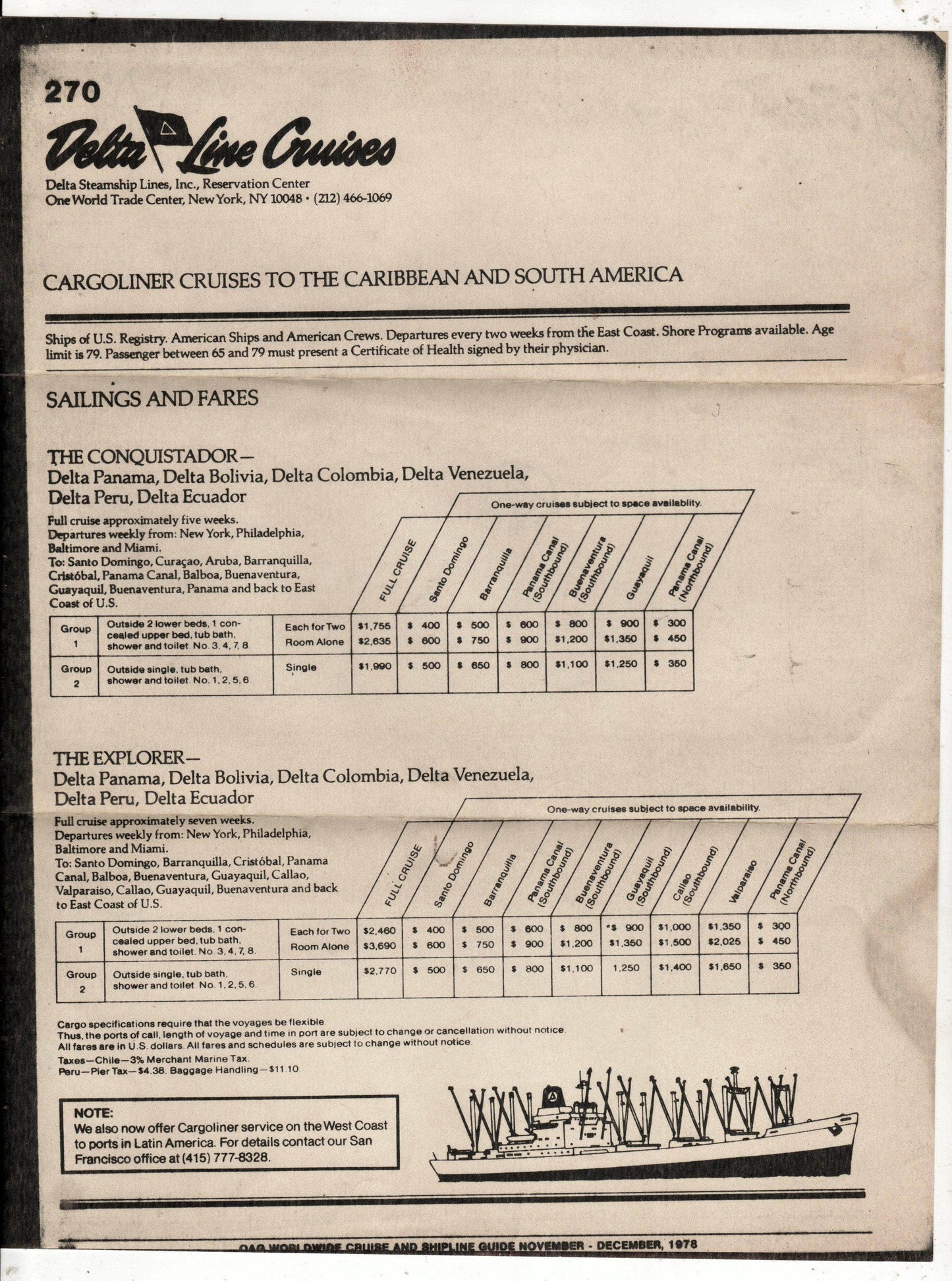 Delta Line Cruises Pan Am 1979 Air/Sea Tours Latin America Cargoliner - TulipStuff