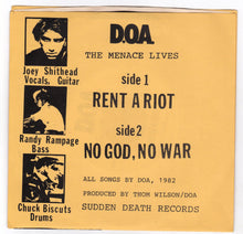 Load image into Gallery viewer, D.O.A. The Menace Lives 7&quot; 45 RPM Vinyl Record Canadian Punk 1991 - TulipStuff
