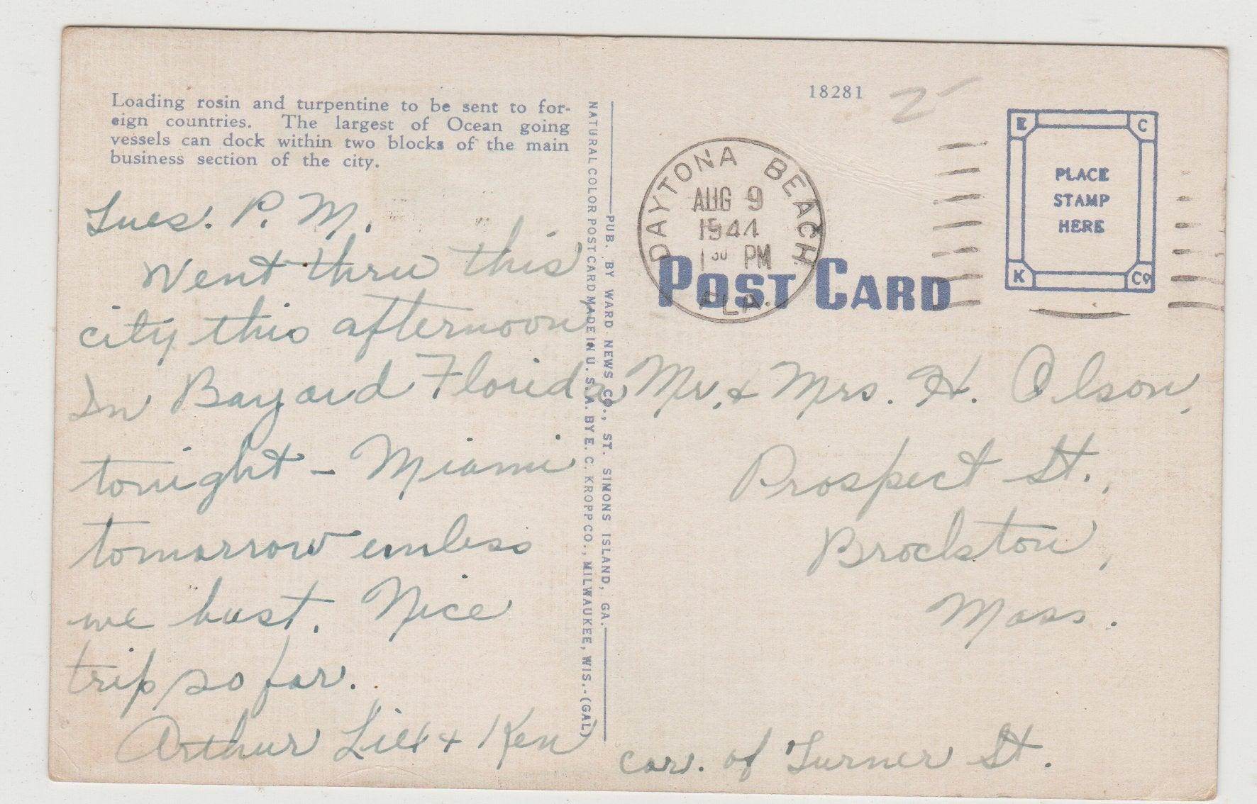 The Docks At Brunswick Georgia 1940's Linen Postcard - TulipStuff