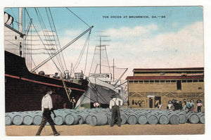The Docks At Brunswick Georgia 1940's Linen Postcard - TulipStuff