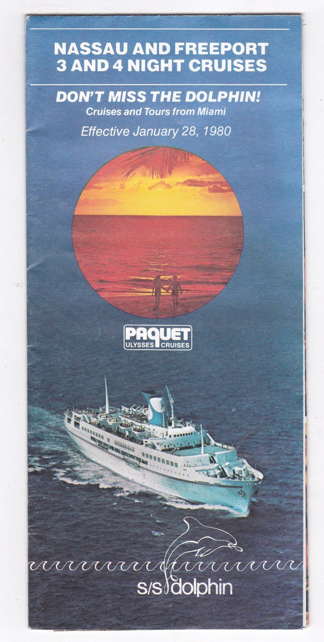 ss Dolphin Paquet Ulysses Cruises 1980 Nassau Freeport Bahamas Brochure - TulipStuff