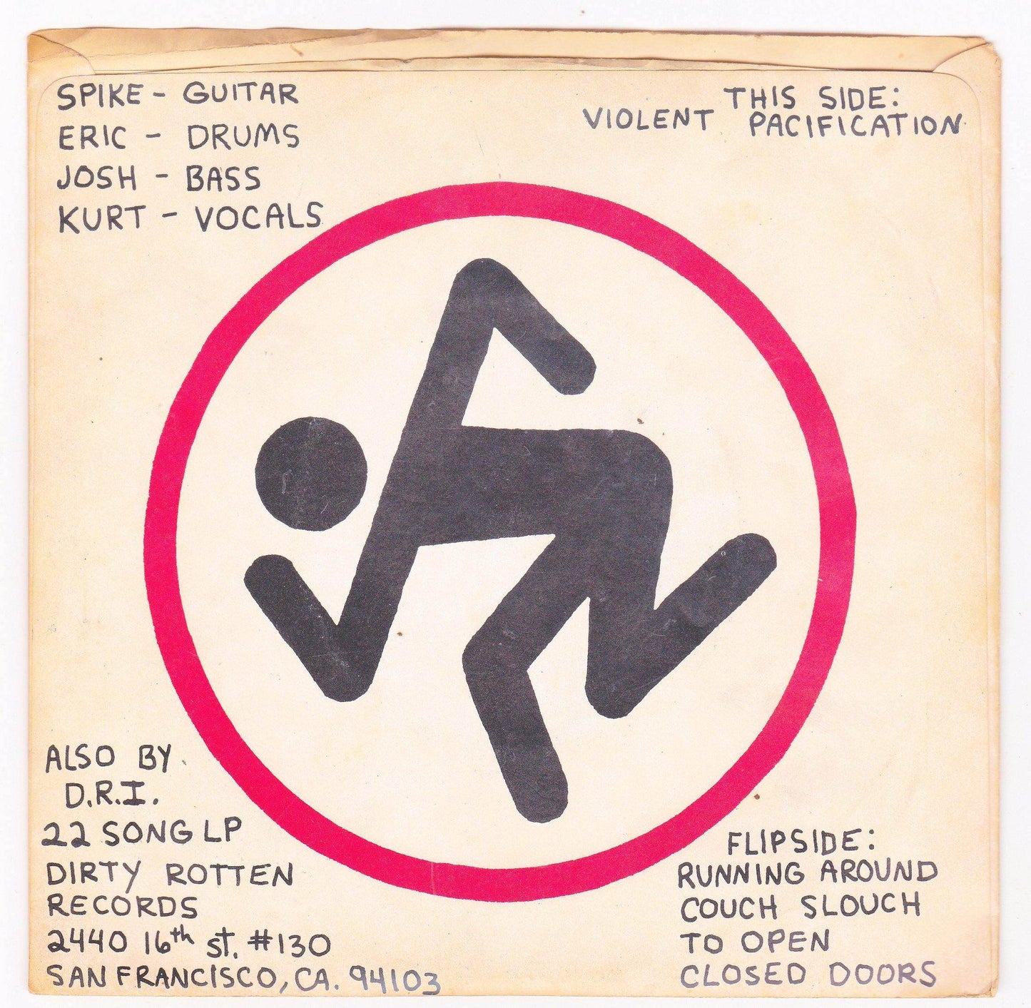 DRI Dirty Rotten Imbeciles Violent Pacification 7" EP 1984 Punk - TulipStuff