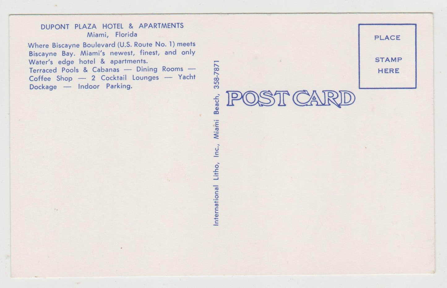 Dupont Plaza Hotel and Apartments Miami Florida 1950's Postcard - TulipStuff