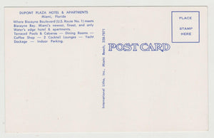 Dupont Plaza Hotel and Apartments Miami Florida 1950's Postcard - TulipStuff