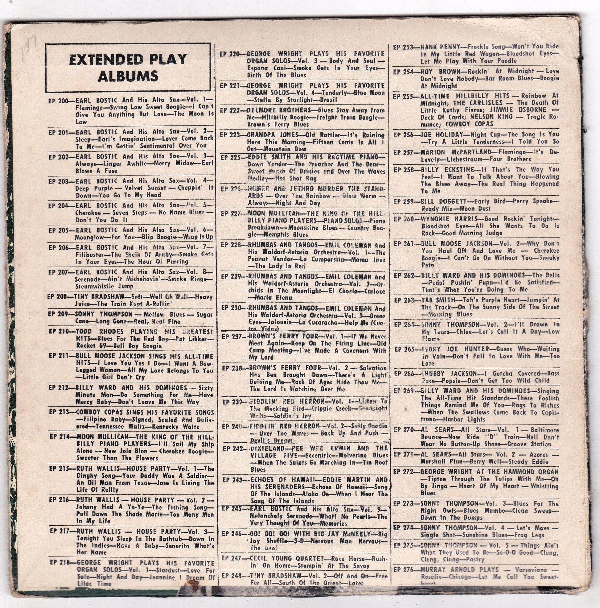 Earl Bostic And His Alto Sax Vol 10 7" EP King Records KEP-284 1954 - TulipStuff