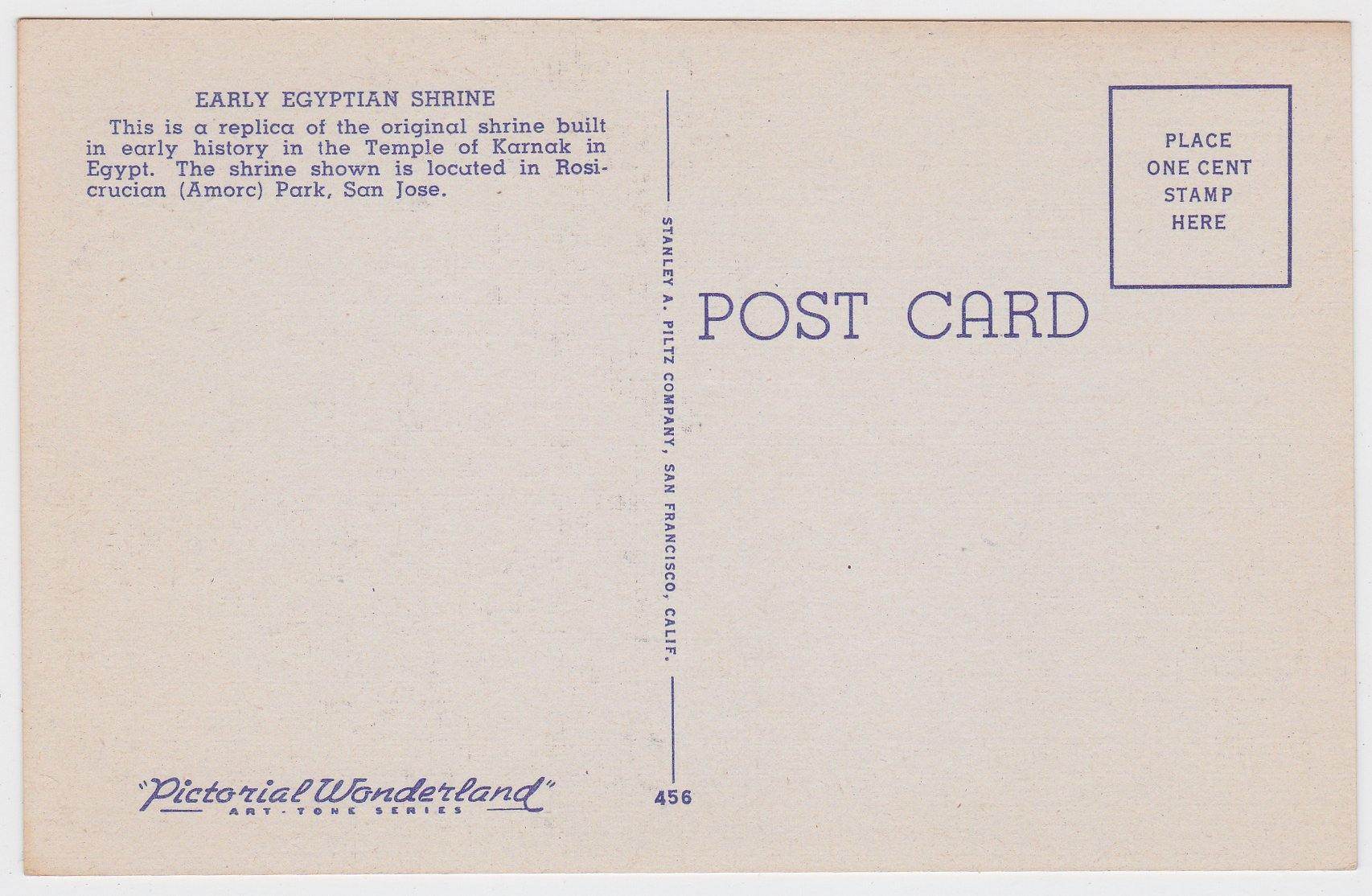 Replica of Early Egyptian Shrine Rosicrucian Park San Jose CA 1940's - TulipStuff