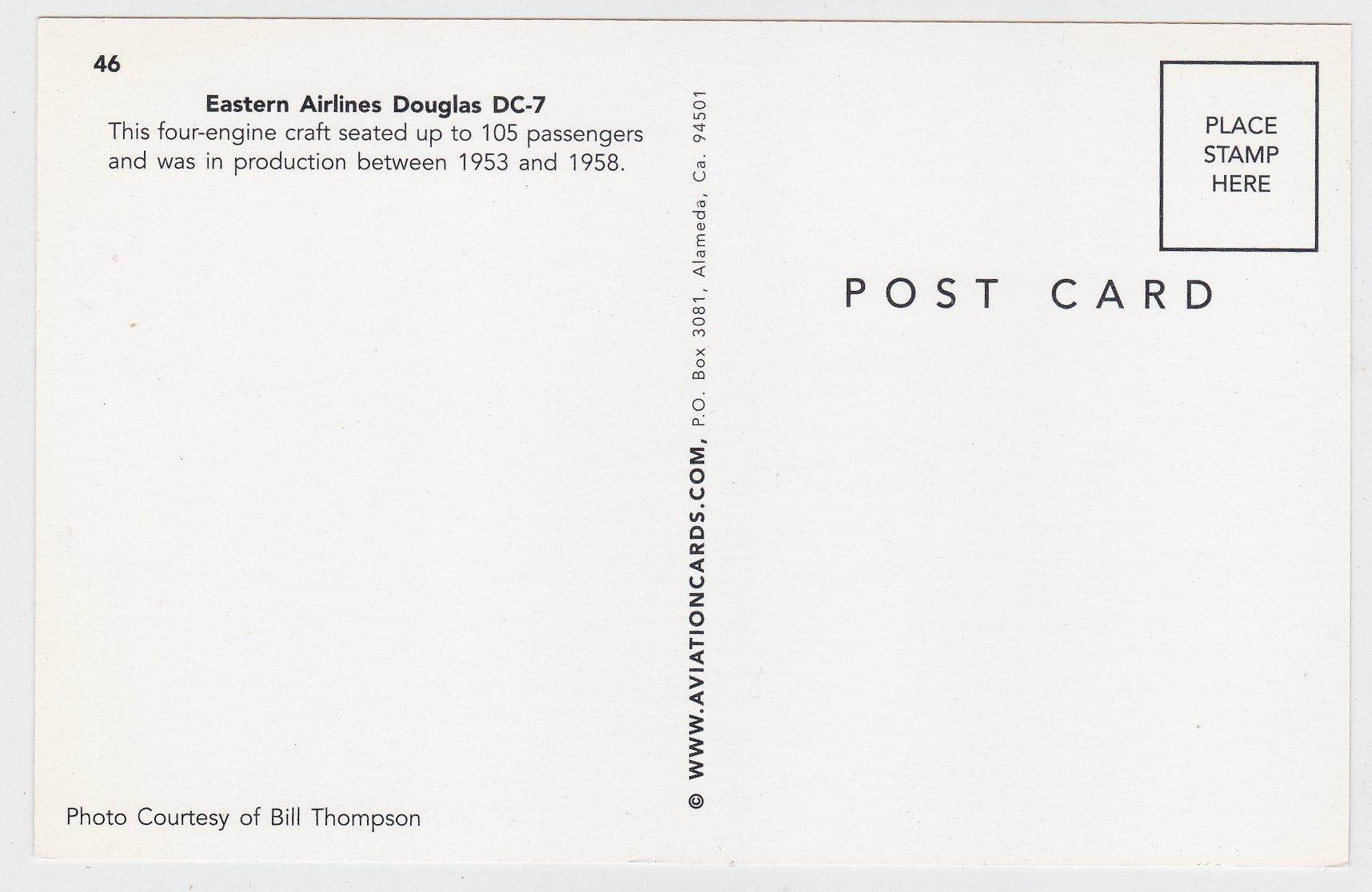 Eastern Airlines Douglas DC-7 Airplane Postcard - TulipStuff