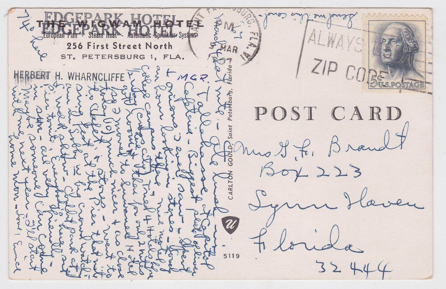 Edgepark Hotel 1st St N St Petersburg Florida Early 1960's Postcard - TulipStuff