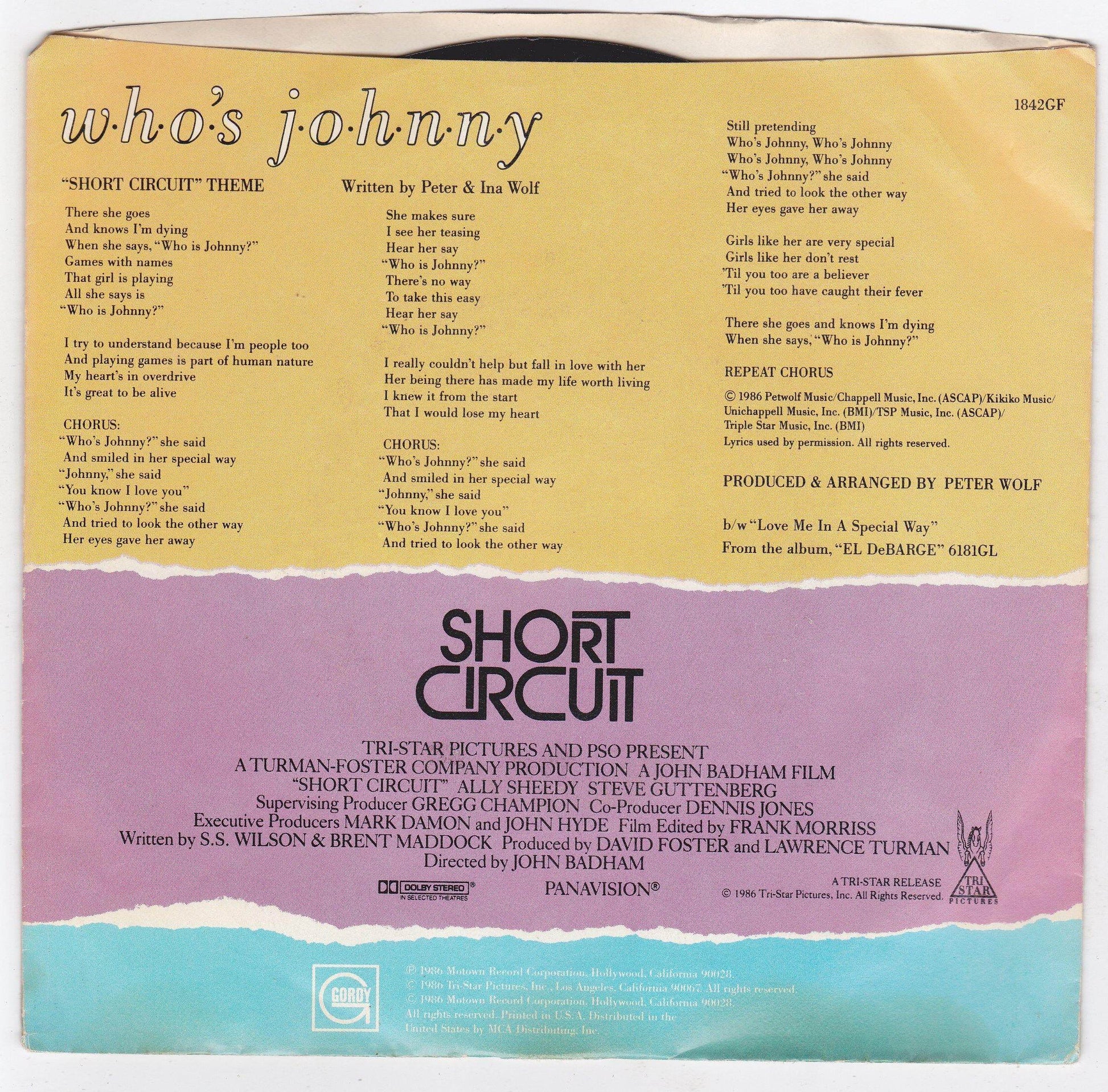 El DeBarge Who's Johnny Short Circuit Theme 7" 45rpm Vinyl Record 1986 - TulipStuff