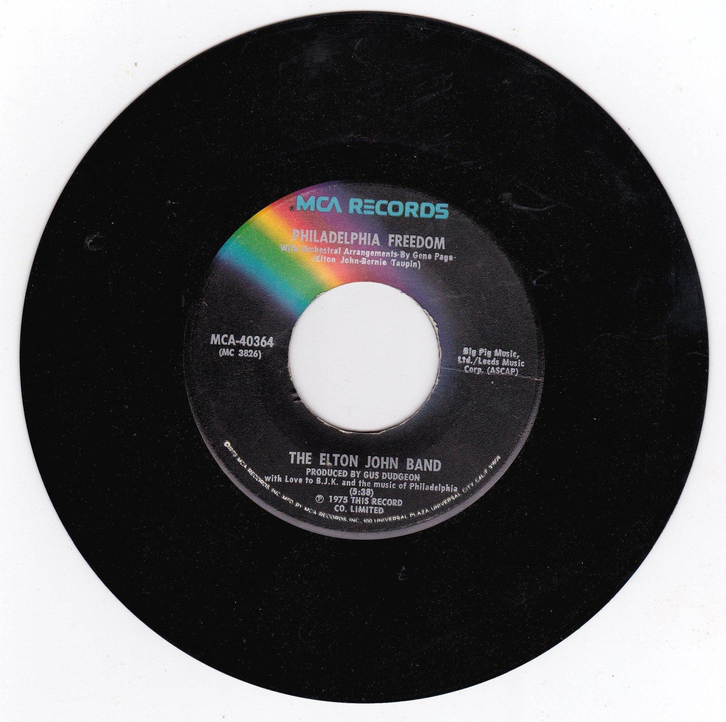 Elton John Philadelphia Freedom 7" MCA-40364 1975 with John Lennon - TulipStuff
