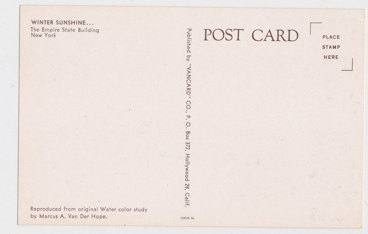 Empire State Building Winter Sunshine New York City 1950's Postcard - TulipStuff