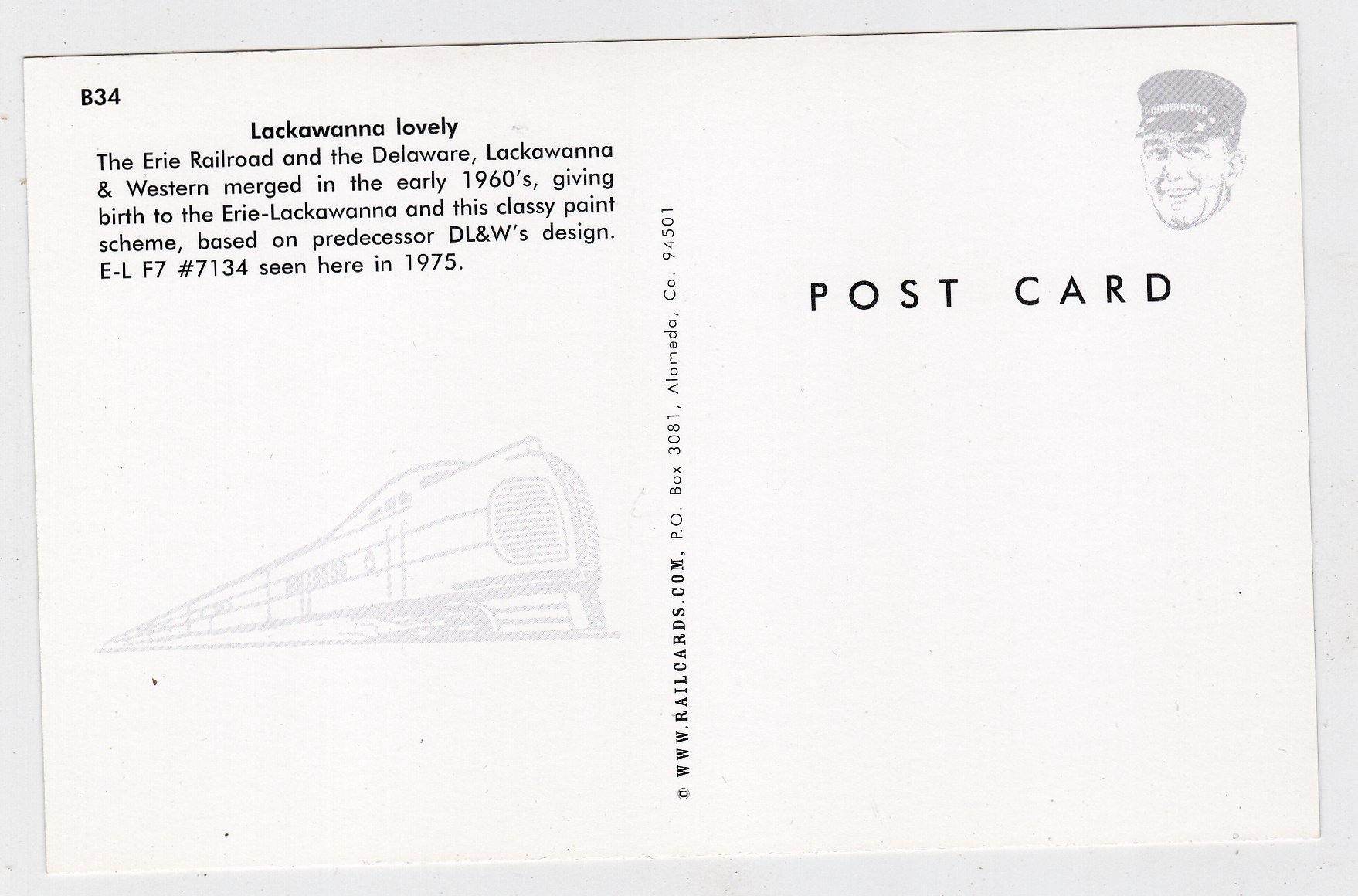 Erie Lackawanna EMD F7 Diesel Locomotive Train Postcard - TulipStuff