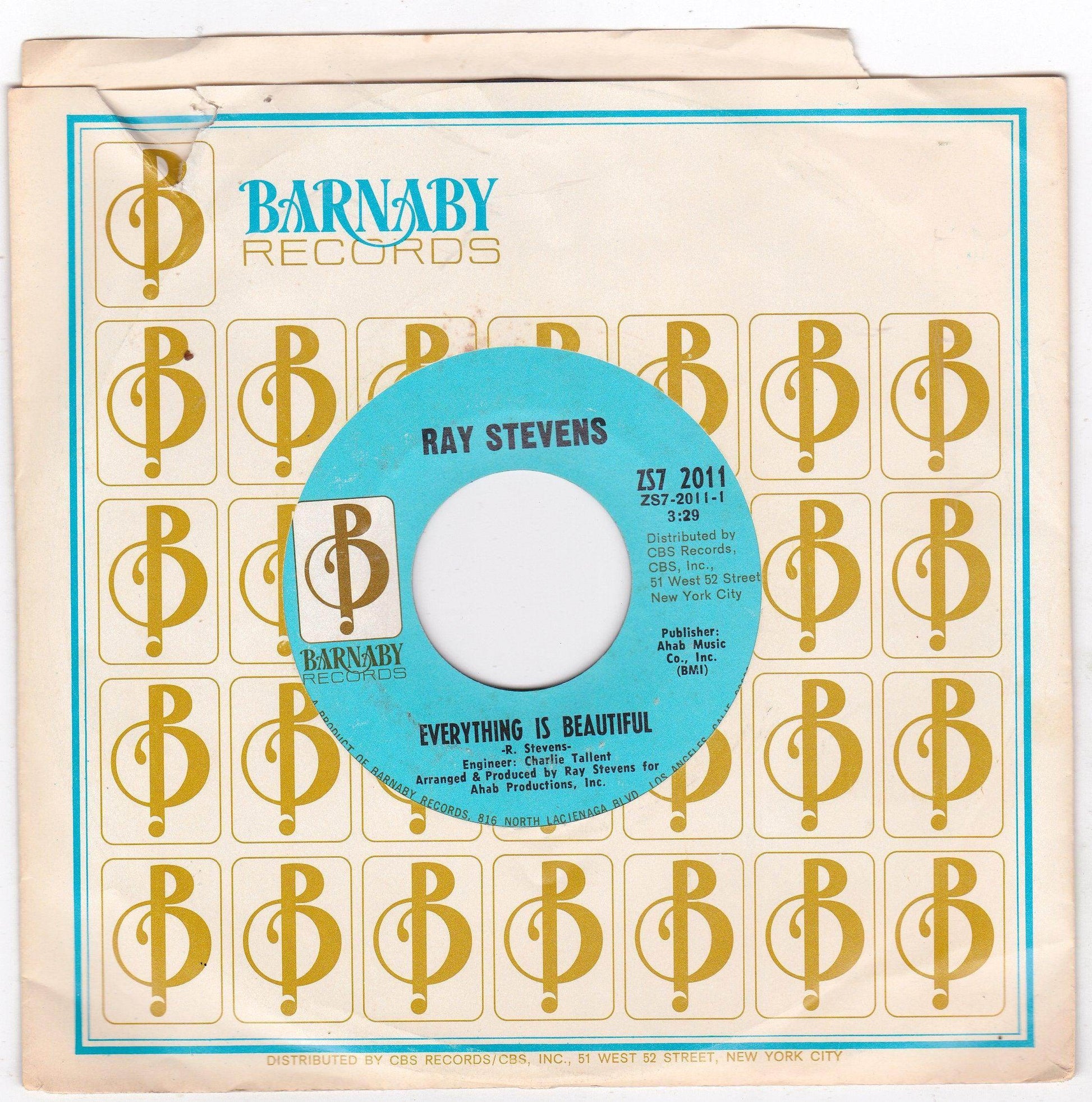 Ray Stevens Everything Is Beautiful 7" 45 RPM Barnaby 1970 - TulipStuff