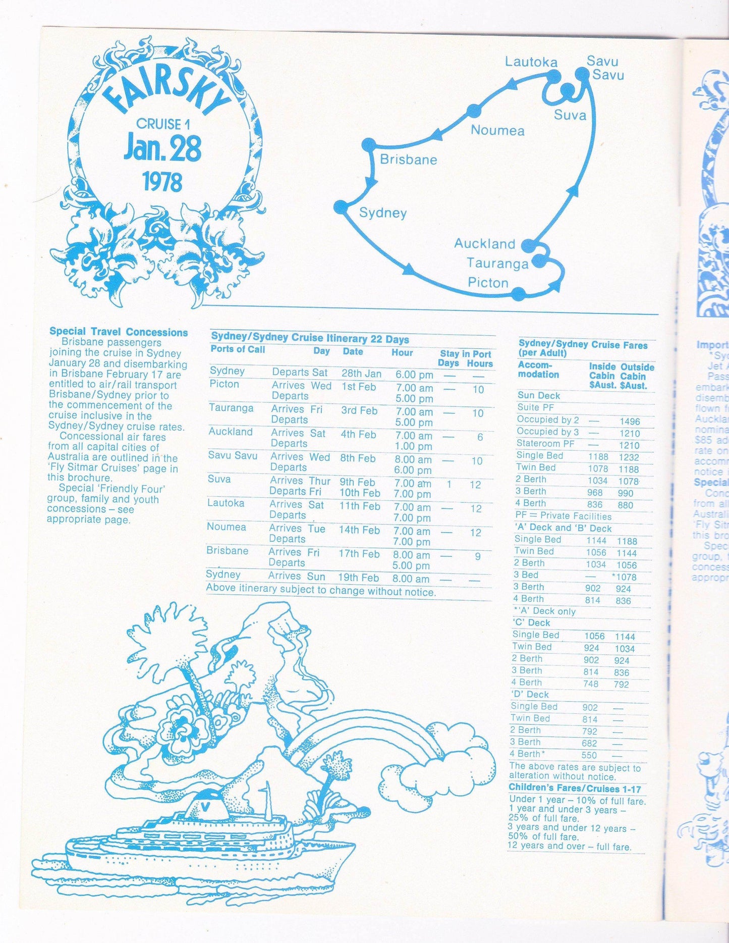 Sitmar Cruises Fairsky 1978-1979 Pacific Cruises Brochure - TulipStuff