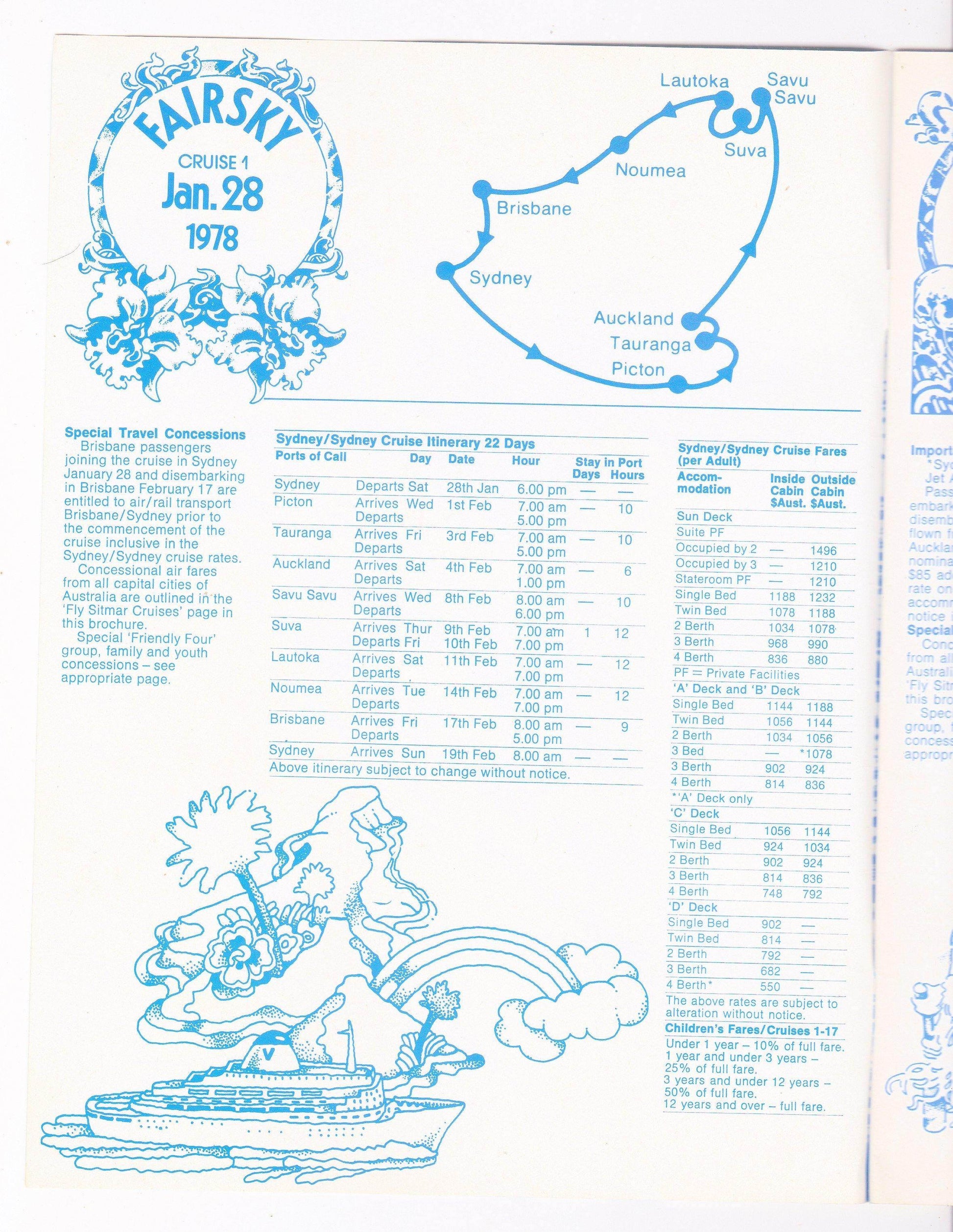 Sitmar Cruises Fairsky 1978-1979 Pacific Cruises Brochure - TulipStuff