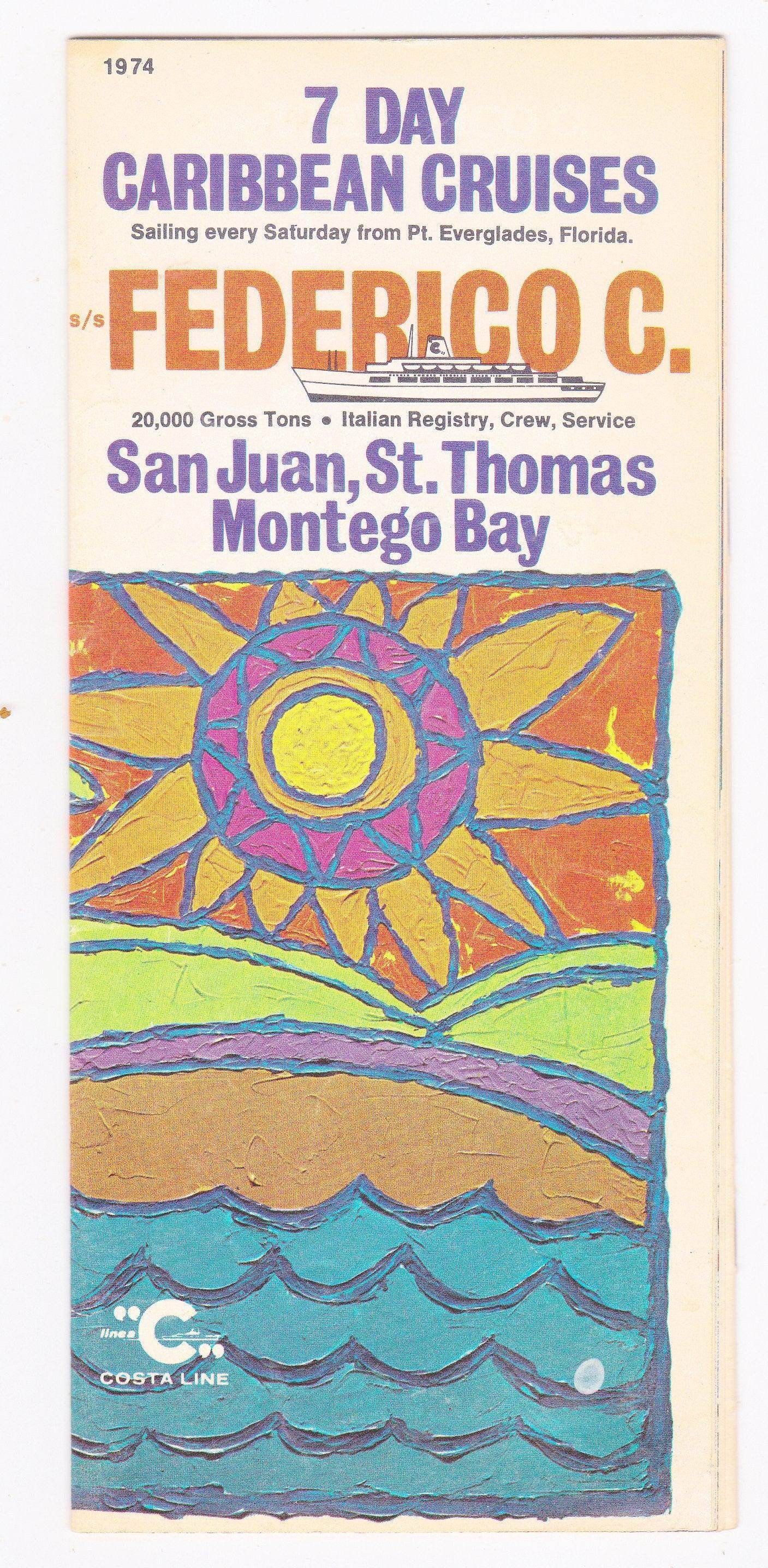 Costa Line Federico C 1974 7 Day Caribbean Cruises Brochure - TulipStuff
