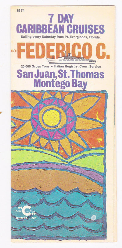 Costa Line Federico C 1974 7 Day Caribbean Cruises Brochure - TulipStuff
