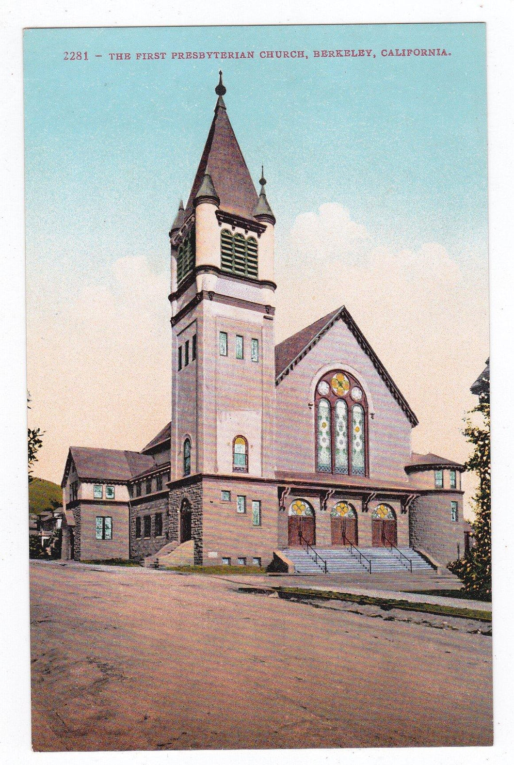 The First Presbyterian Church Berkeley California 1910's Postcard - TulipStuff