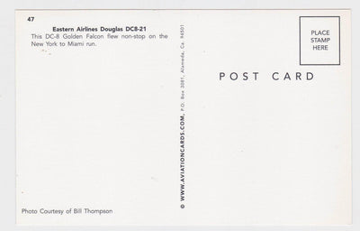 Eastern Airlines Douglas DC8-21 Golden Falcon Postcard - TulipStuff