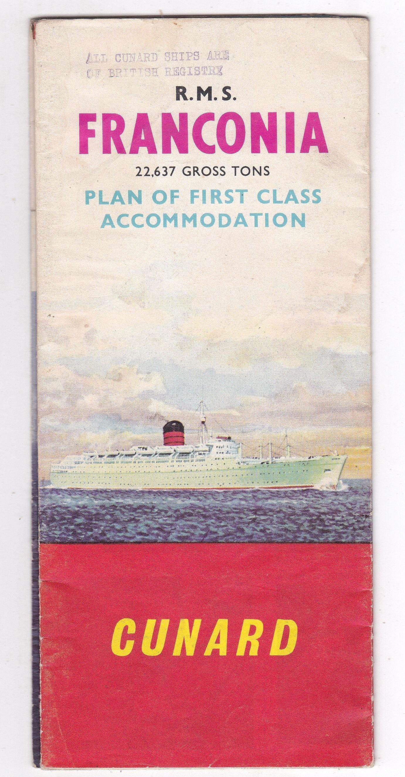 Cunard Line RMS Franconia Deck Plans First Class Accommodations 1960's - TulipStuff