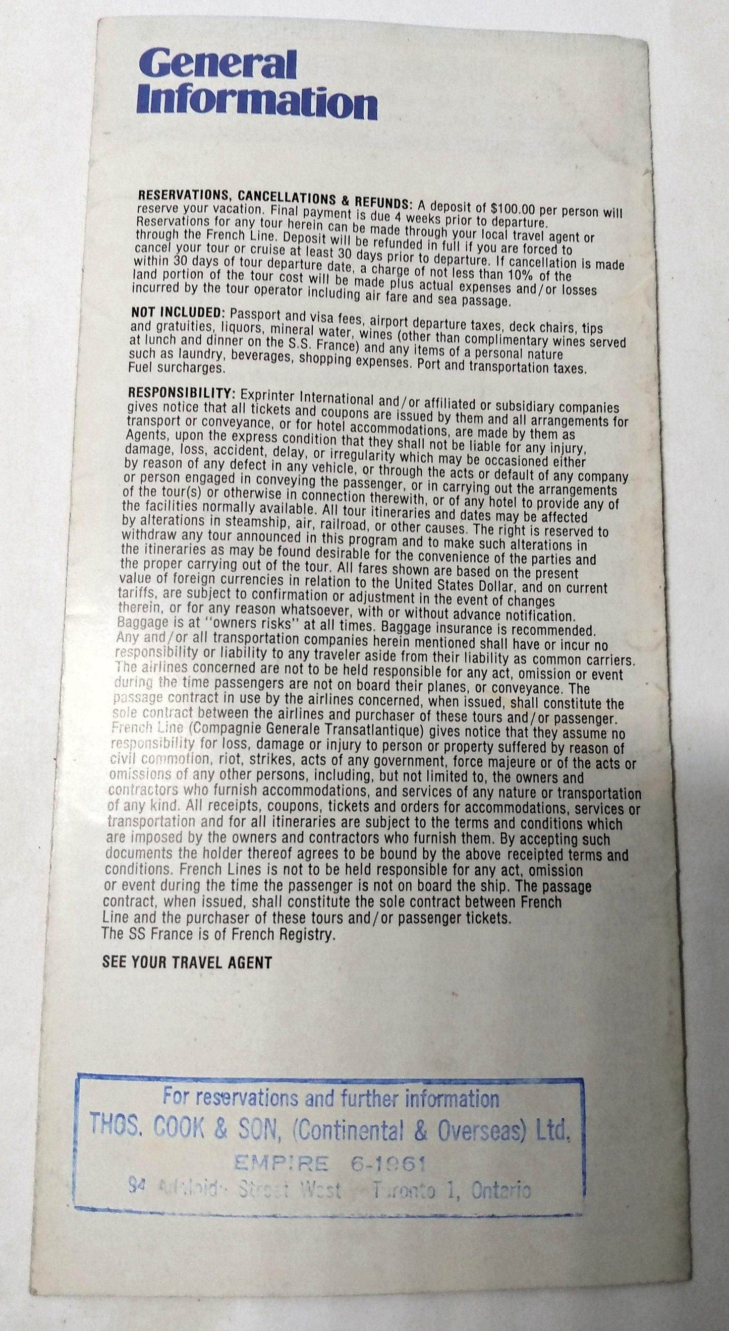 French Line ss France Great European Vacations 1974 Brochure - TulipStuff