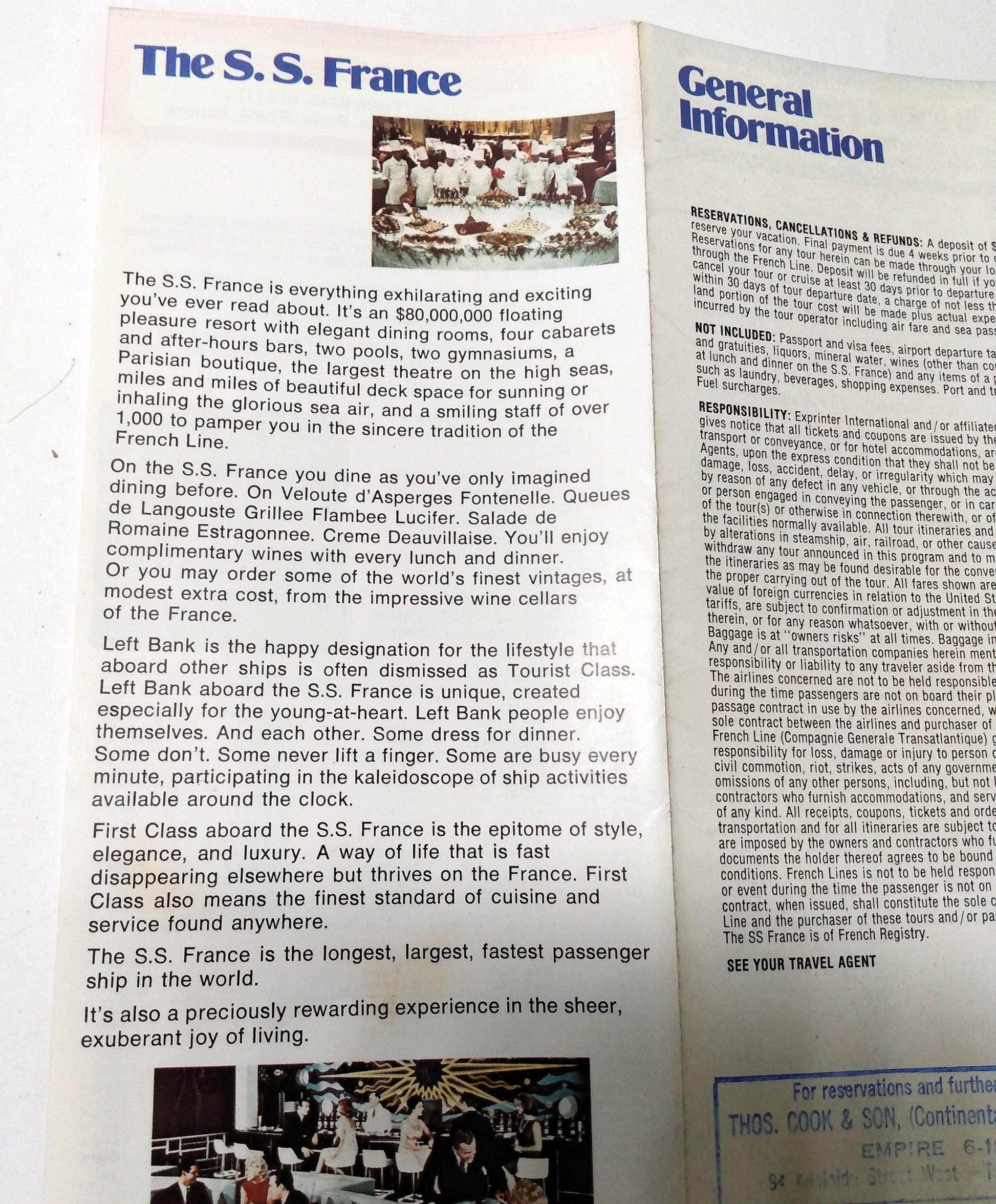 French Line ss France Great European Vacations 1974 Brochure - TulipStuff