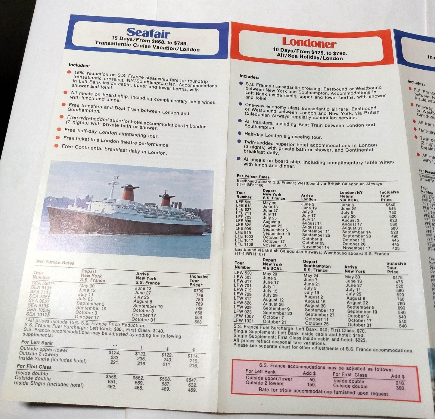 French Line ss France Great European Vacations 1974 Brochure - TulipStuff