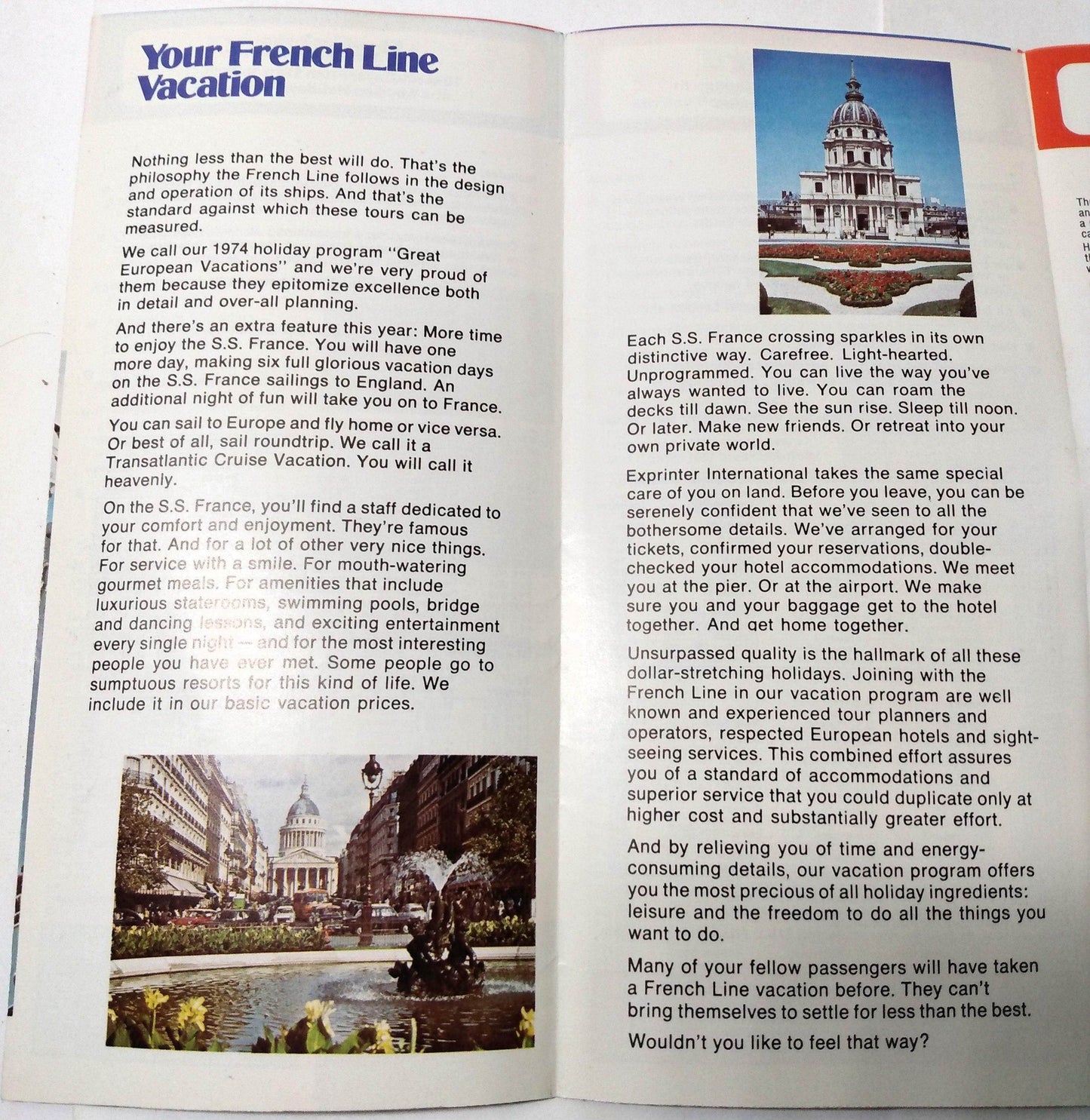 French Line ss France Great European Vacations 1974 Brochure - TulipStuff