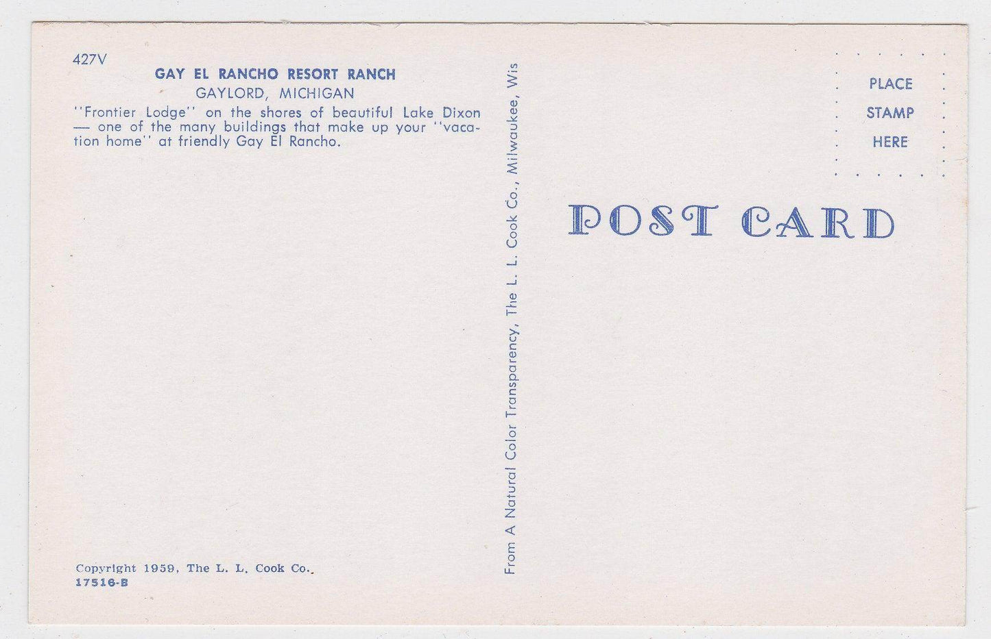 Gay El Rancho Resort Ranch Gaylord Michigan 1959 Postcard - TulipStuff