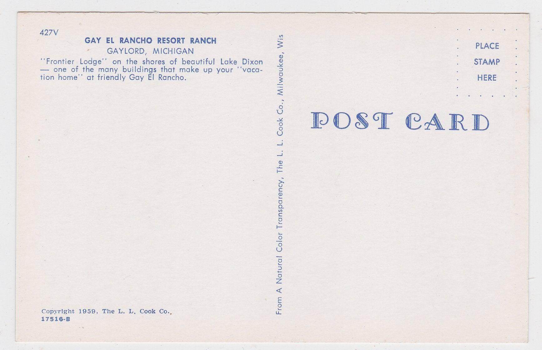 Gay El Rancho Resort Ranch Gaylord Michigan 1959 Postcard - TulipStuff