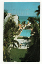 Load image into Gallery viewer, Georgian Hotel Pool Cabana Club Miami Beach Florida 1957 Postcard - TulipStuff
