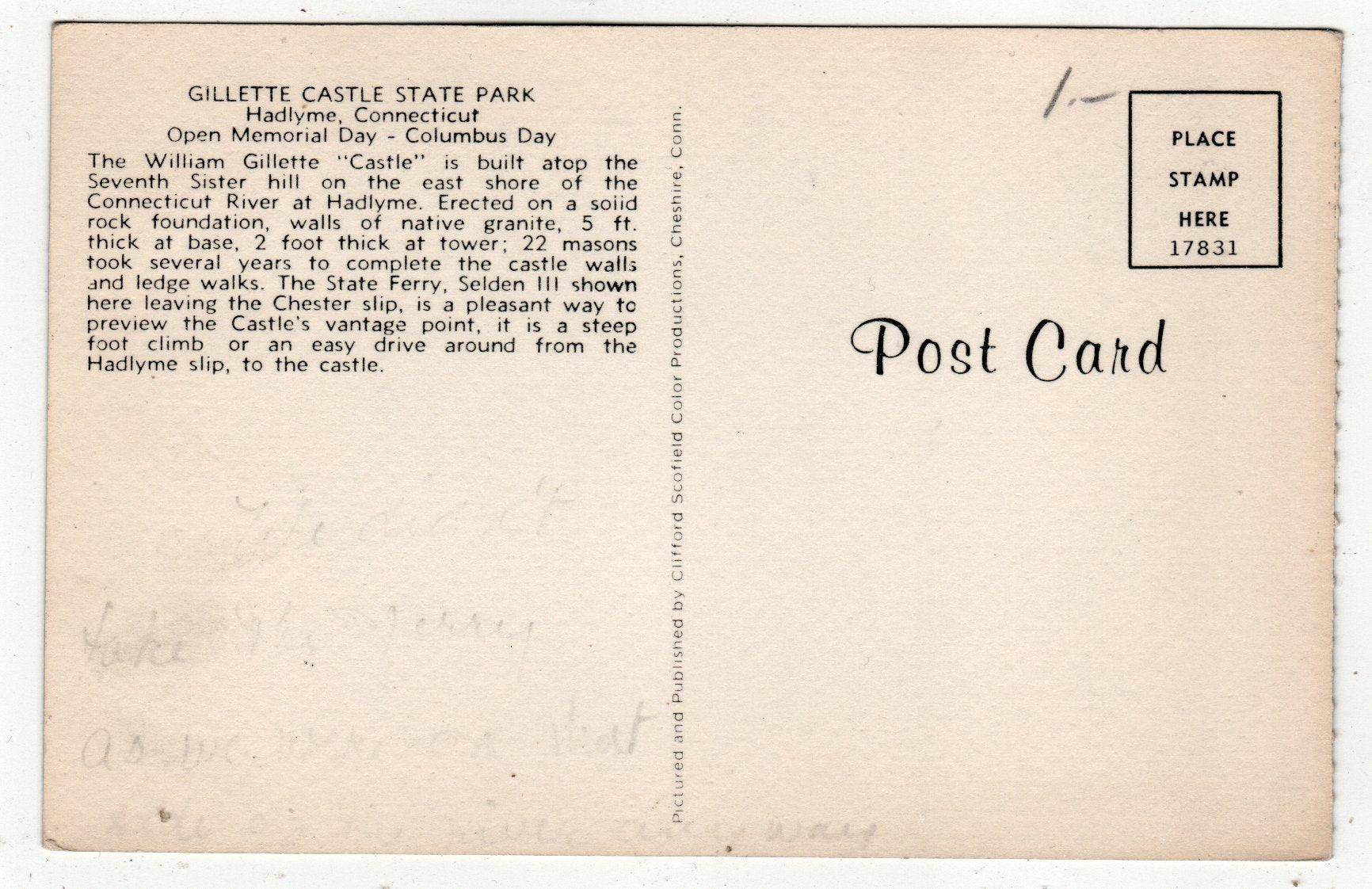 Gillette Castle State Park Ferry Selden III Connecticut 1960's Postcard - TulipStuff