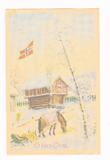 God Jul Vintage 1950's Holiday Norwegian Christmas Postcard - TulipStuff