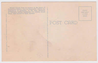 Grand Circus Park Downtown Detroit Michigan 1940's Linen Postcard - TulipStuff