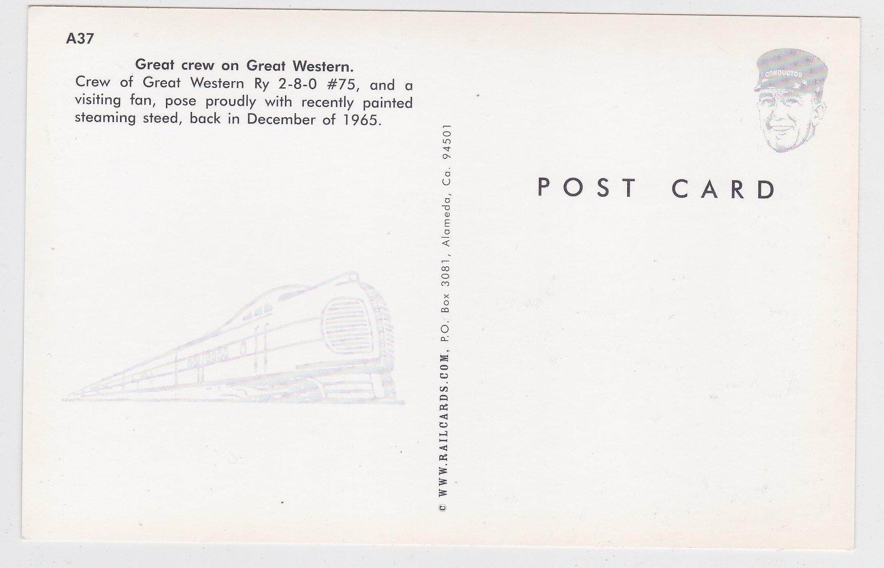 Great Western Railway #75 2-8-0 Steam Locomotive Train Crew 1965 - TulipStuff