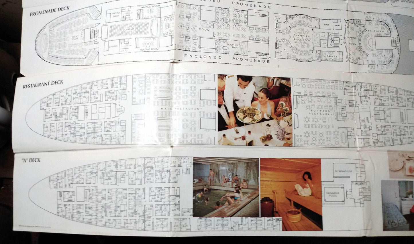 Greek Line TSS Queen Anna Maria TSS Olympia Large Deck Plans - TulipStuff