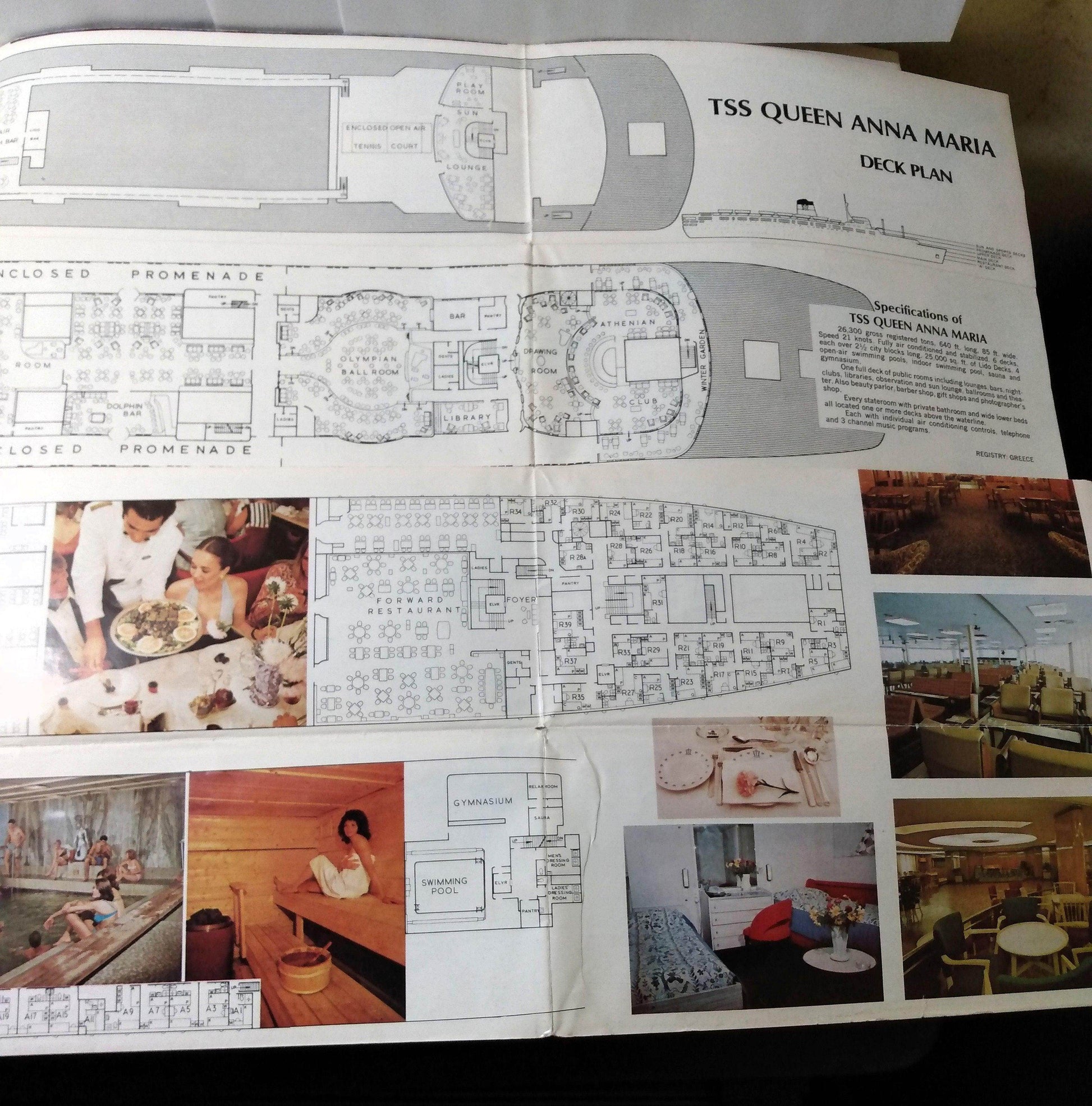 Greek Line TSS Queen Anna Maria TSS Olympia Large Deck Plans - TulipStuff