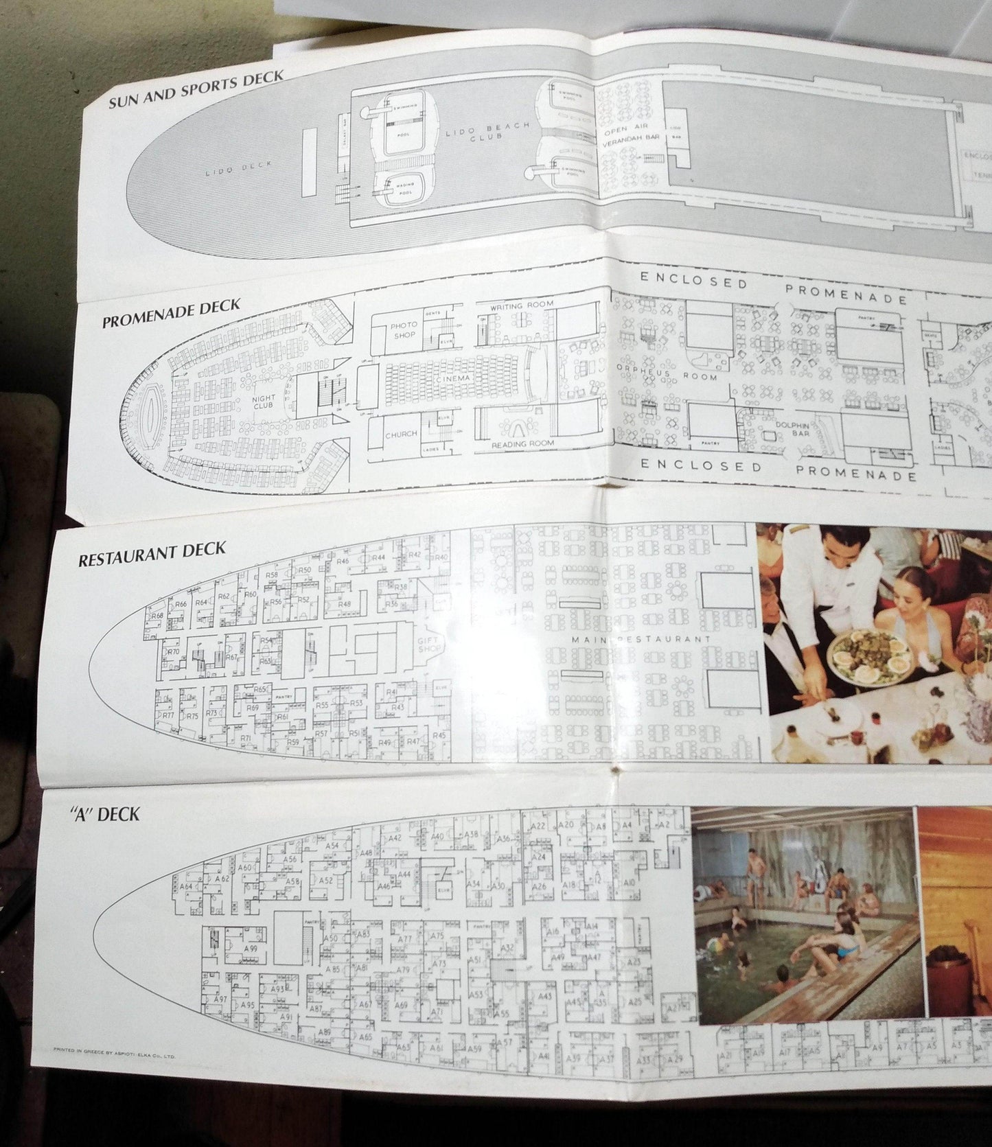 Greek Line TSS Queen Anna Maria TSS Olympia Large Deck Plans - TulipStuff
