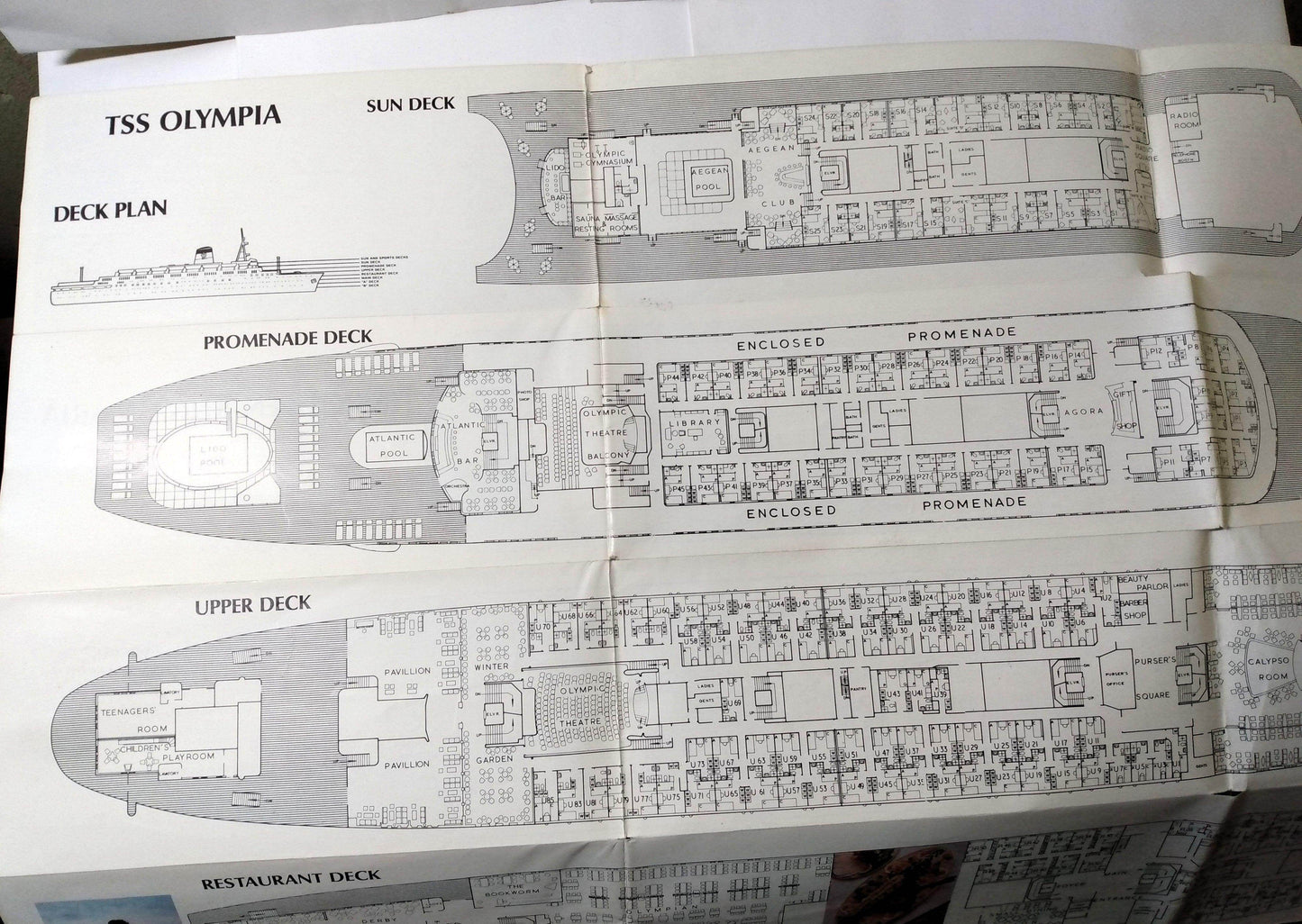 Greek Line TSS Queen Anna Maria TSS Olympia Large Deck Plans - TulipStuff